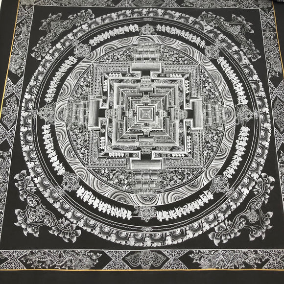 Tankha Kalachkra Mandala Argenté peint au Népal